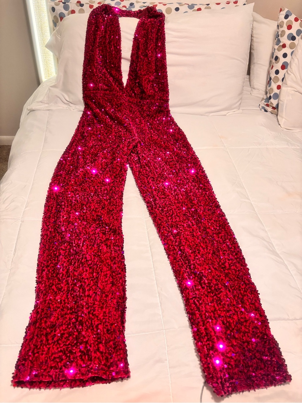 Women's pink Sequin Jumpsuit - Sleeveless V-Neck Party Jumpsuit brand new never